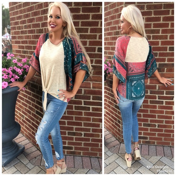 🛍LAST 1! Paisley Ruffled Sleeve Tie Front Top! - Picture 6 of 6